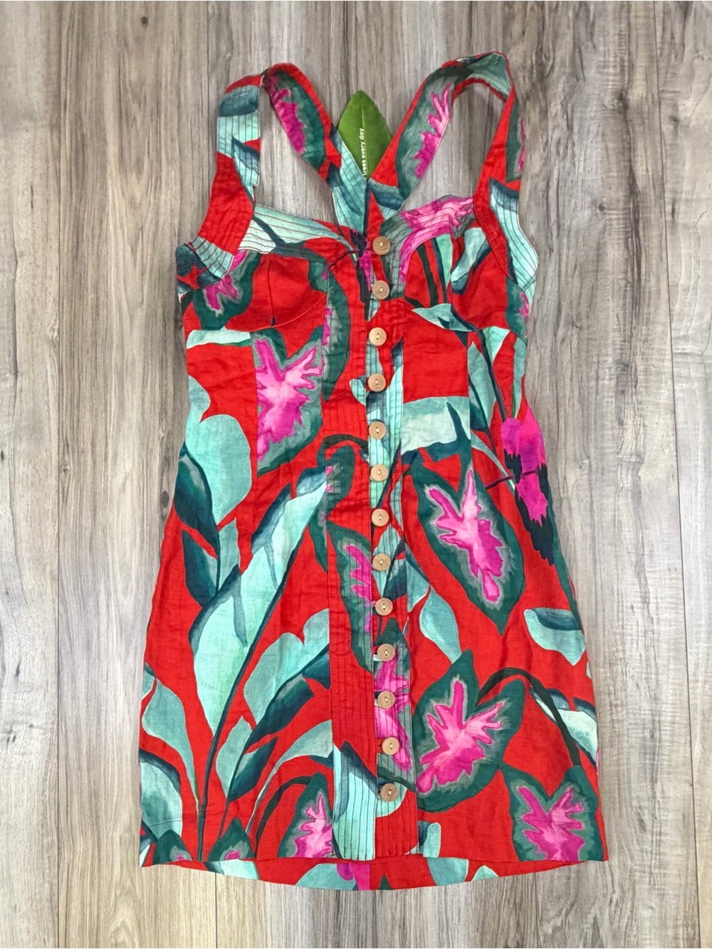 FARM Rio Summer Foliage Red Mini Dress Linen Tropical Sundress Size XS NEW
